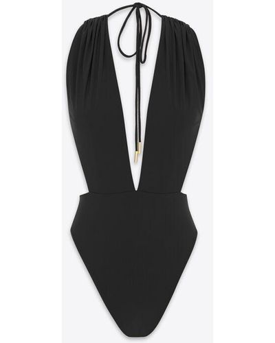 Saint Laurent Backless V-halter Swimsuit - Black