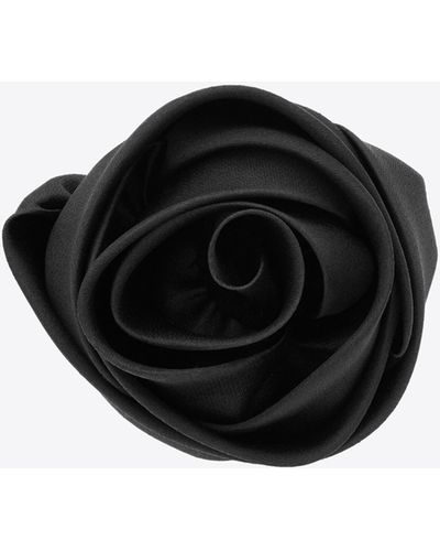 Saint Laurent Broche Rose En Organza De Soie Noir - Black