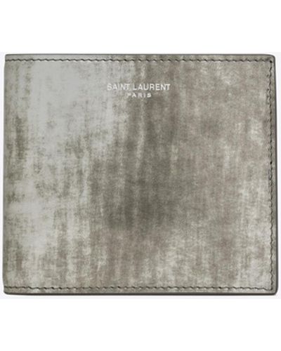 Saint Laurent Paris East/west Wallet In Metallic Brushed Leather - White