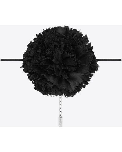 Saint Laurent Blumen-halskette aus seiden-satin schwarz