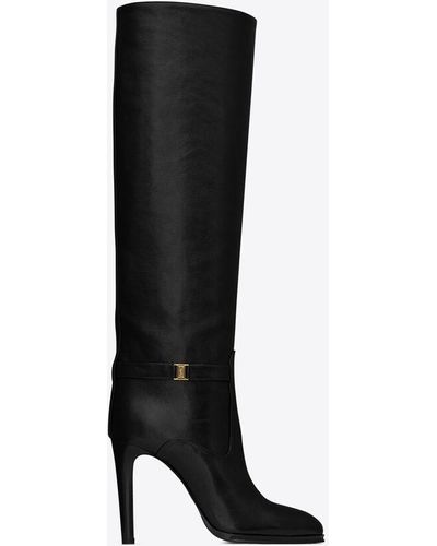 Saint Laurent Diane Kniehohe Stiefel Aus Leder Mit Logodetail - Schwarz