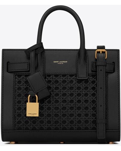 Saint Laurent Classic Sac De Jour Nano In Smooth Leather And Woven Cane - Black