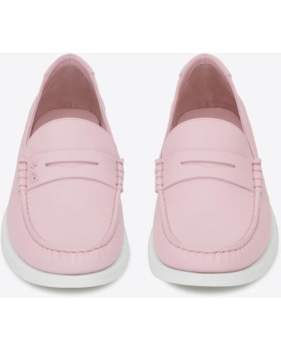 Saint Laurent Le Loafer Monogram Penny Slippers In Smooth Leather - Pink
