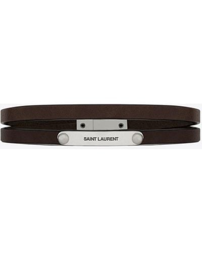 Saint Laurent Double-wrap Id Bracelet In Leather - Black