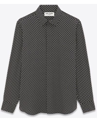 Saint Laurent Hemd mit yves-kragen aus gepunktetem crêpe de chine. schwarz - Grau