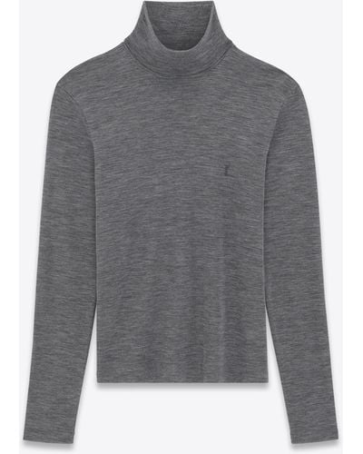 Saint Laurent Logo-embroidered Roll-neck Sweater - Gray