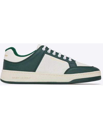 Saint Laurent Sl61 Logo-print Leather Low-top Trainers - Green