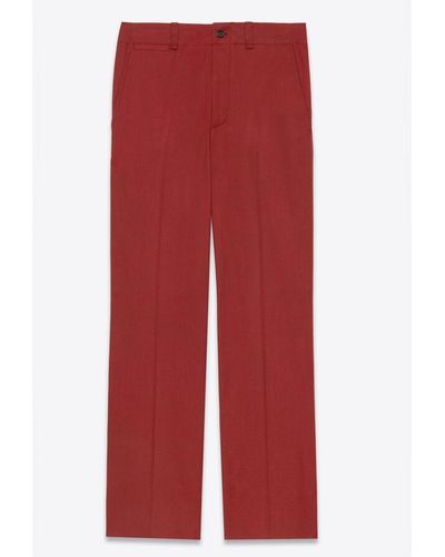 Saint Laurent Pantalon En Sergé De Coton Rouge - Red