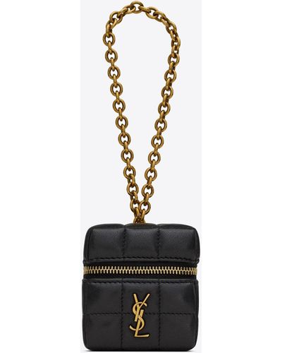 Saint Laurent Cassandre Matelassé Carré Mini Cube On Chain In Lambskin - White