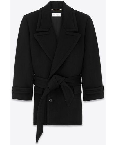Saint Laurent Kurzer mantel aus wolle schwarz