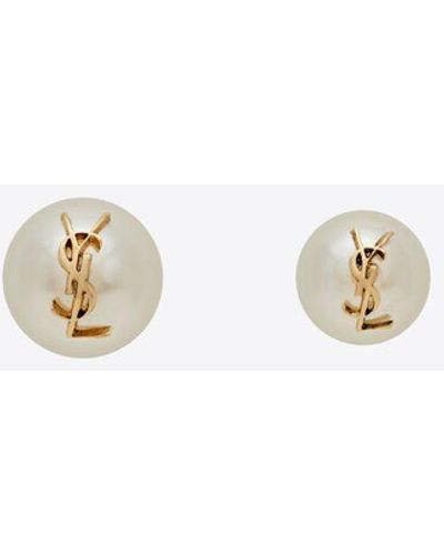 Saint Laurent Cassandre Pearl Earrings - Metallic