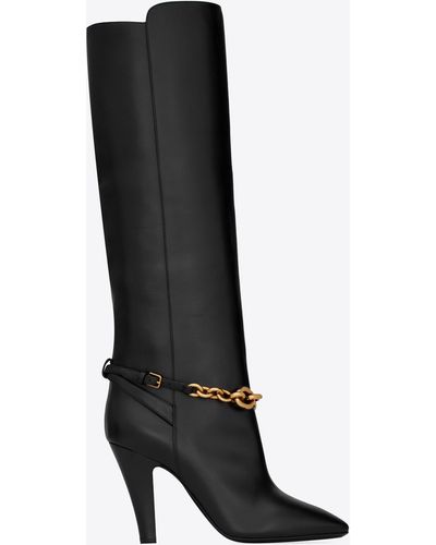 Saint Laurent Le Maillon Boots In Smooth Leather - Black