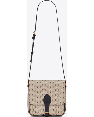 Saint Laurent Le Monogramme Medium Buckle Satchel In Monogram Canvas And Smooth Leather - Natural