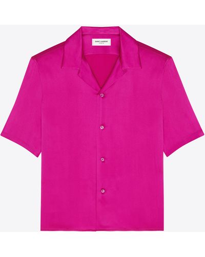 Saint Laurent Shark-collar Shirt In Crepe Satin - Pink