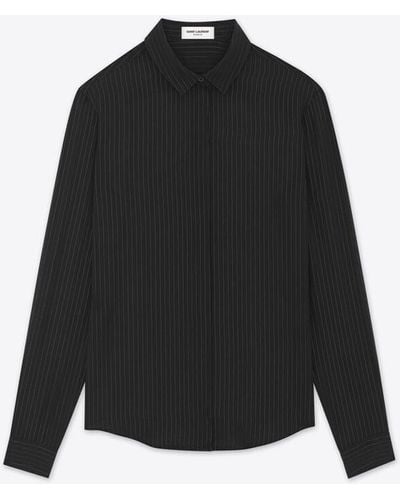 Saint Laurent Hemd aus gestreiftem lamé schwarz