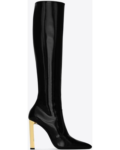 Saint Laurent Auteuil 105 Glazed Leather Knee-high Boots - Black