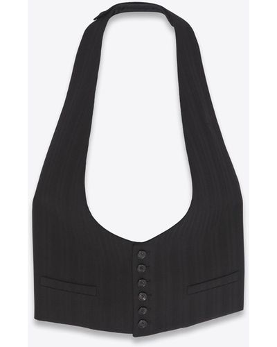 Saint Laurent Backless Vest In Striped Gabardine - Black