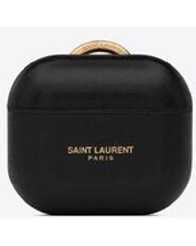Saint Laurent Paris airpods-etui aus glattleder schwarz