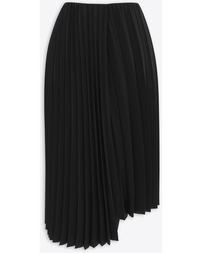 Saint Laurent Asymmetric Pleated Midi Skirt - Black