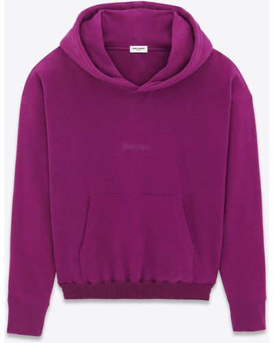 Saint Laurent Cotton Embroidered Logo Hoodie - Purple
