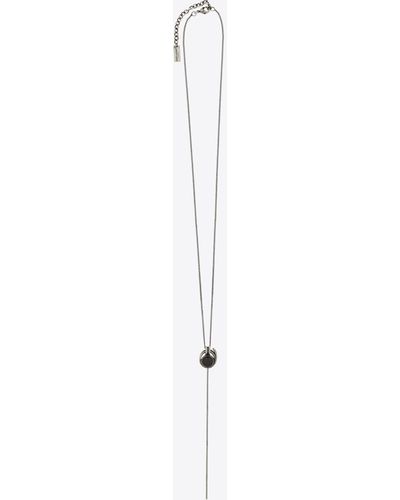 Saint Laurent Eye And Swinging Chain Charm Necklace In Metal And Onyx - White