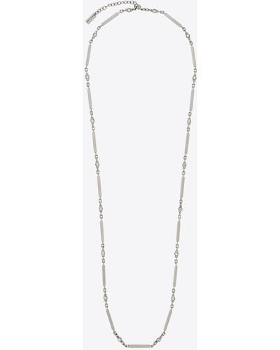 Saint Laurent Crystal Bar Necklace In Metal - White