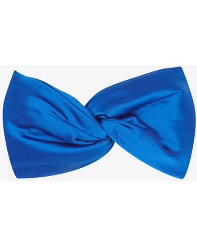 Saint Laurent Twisted Padded Headband In Silk Satin - Blue