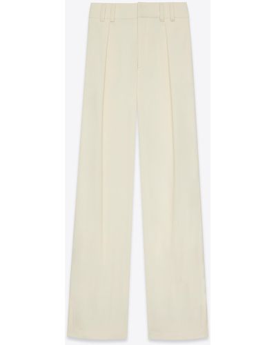 Saint Laurent Pants In Cotton Sateen - White