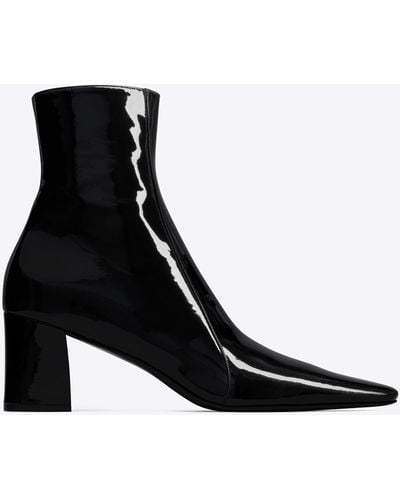 Saint Laurent Rainer Zipped Boots In Patent Leather - White