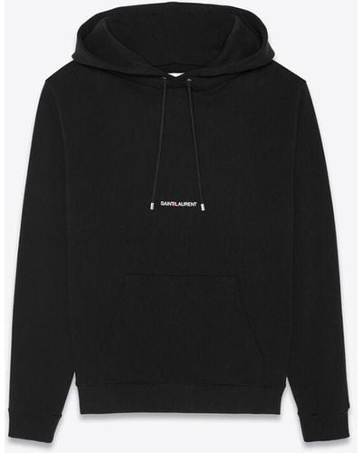 Saint Laurent Kurzes signatur kapuzensweatshirt aus schwarzem frottee schwarz