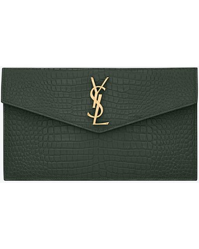 Saint Laurent Uptown Pouch In Crocodile-embossed Shiny Leather - Multicolor
