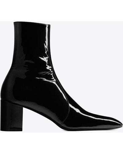 Saint Laurent Xiv Patent Leather Ankle Boots - Black