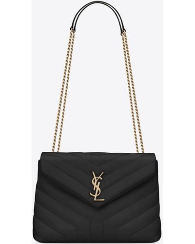 Saint Laurent Loulou Medium Chain Bag In Quilted "y" Leather - Black