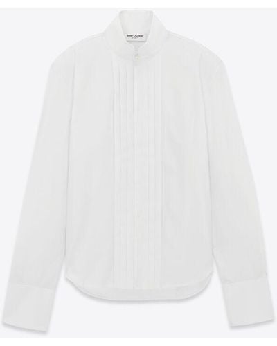 Saint Laurent Plissiertes hemd aus baumwollpopeline weiß