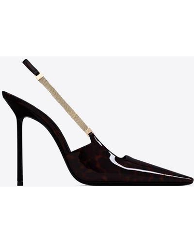 Saint Laurent Blake Slingback Court Shoes In In Tortoiseshell Patent Leather - Black