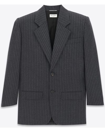Saint Laurent Oversized Jacket In Rive Gauche Striped Flannel - Black