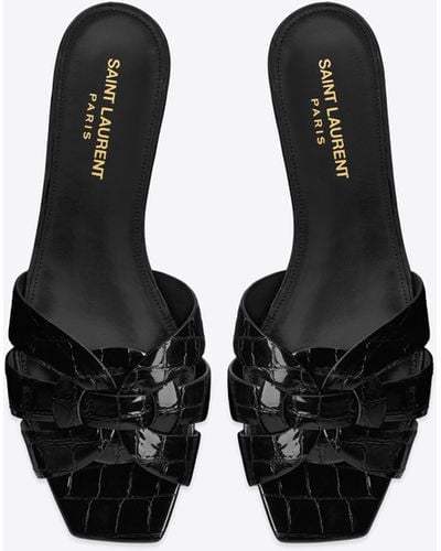 Saint Laurent Tribute Croc-embossed Leather Sandal - Black