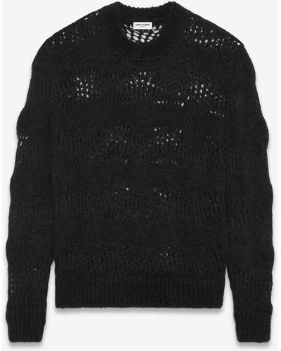 Saint Laurent Open-knit Mohair-blend Sweater - Black