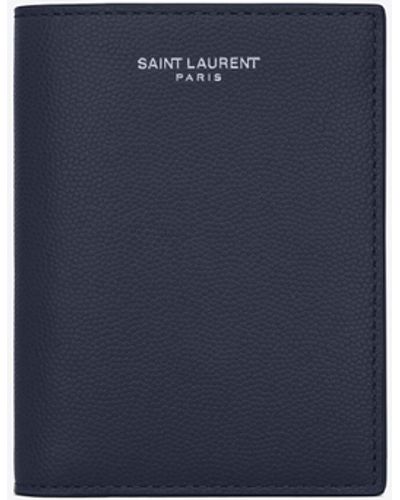Saint Laurent Credit Card Wallet In Grain De Poudre-embossed Leather - Multicolor