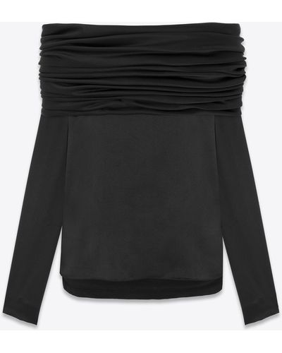 Saint Laurent Off-the-shoulder Blouse In Silk Satin Crepe - Black