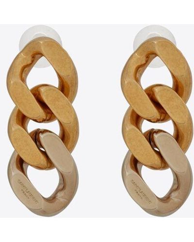 Saint Laurent Three Curb Chain Links Earrings In Metal - White