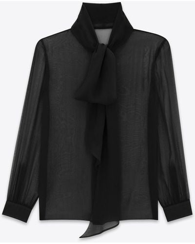 Saint Laurent Lavallière-neck Shirt In Silk Muslin - Black