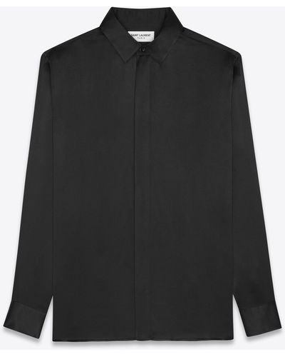 Saint Laurent Yves Collar Classic Shirt In Crepe Satin - Black