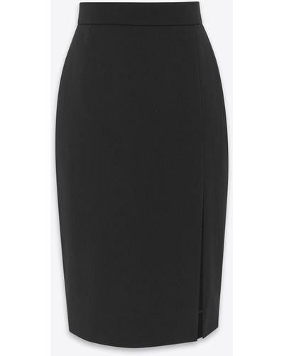 Saint Laurent Pencil Skirt In Grain De Poudre - Black