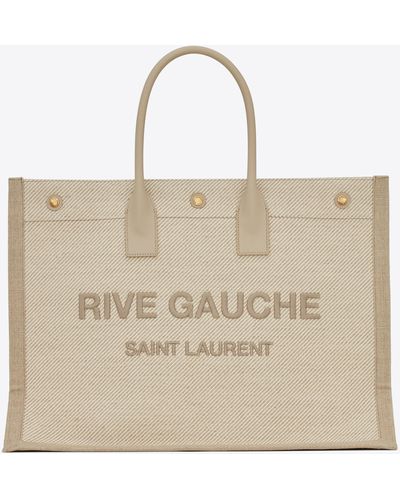 Saint Laurent Rive gauche tote bag aus leinen und leder - Natur