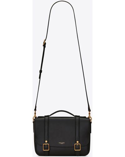 Saint Laurent Schoolbag Mini Satchel In Shiny Leather - Black