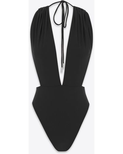 Saint Laurent Backless V-halter Swimsuit - Black