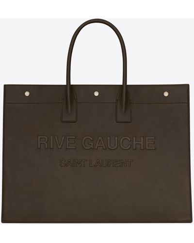 Saint Laurent Rive Gauche Large Tote Bag In Smooth Leather - Brown