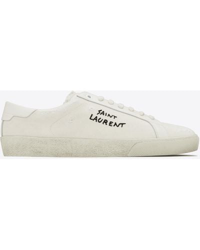 Saint Laurent Mens Sl06 Signature Low Top Sneakers - Natural