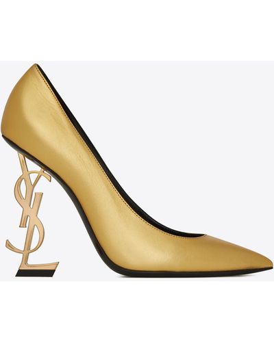 Saint Laurent Opyum Pumps With Gold-toned Heel In Smooth Leather - Metallic